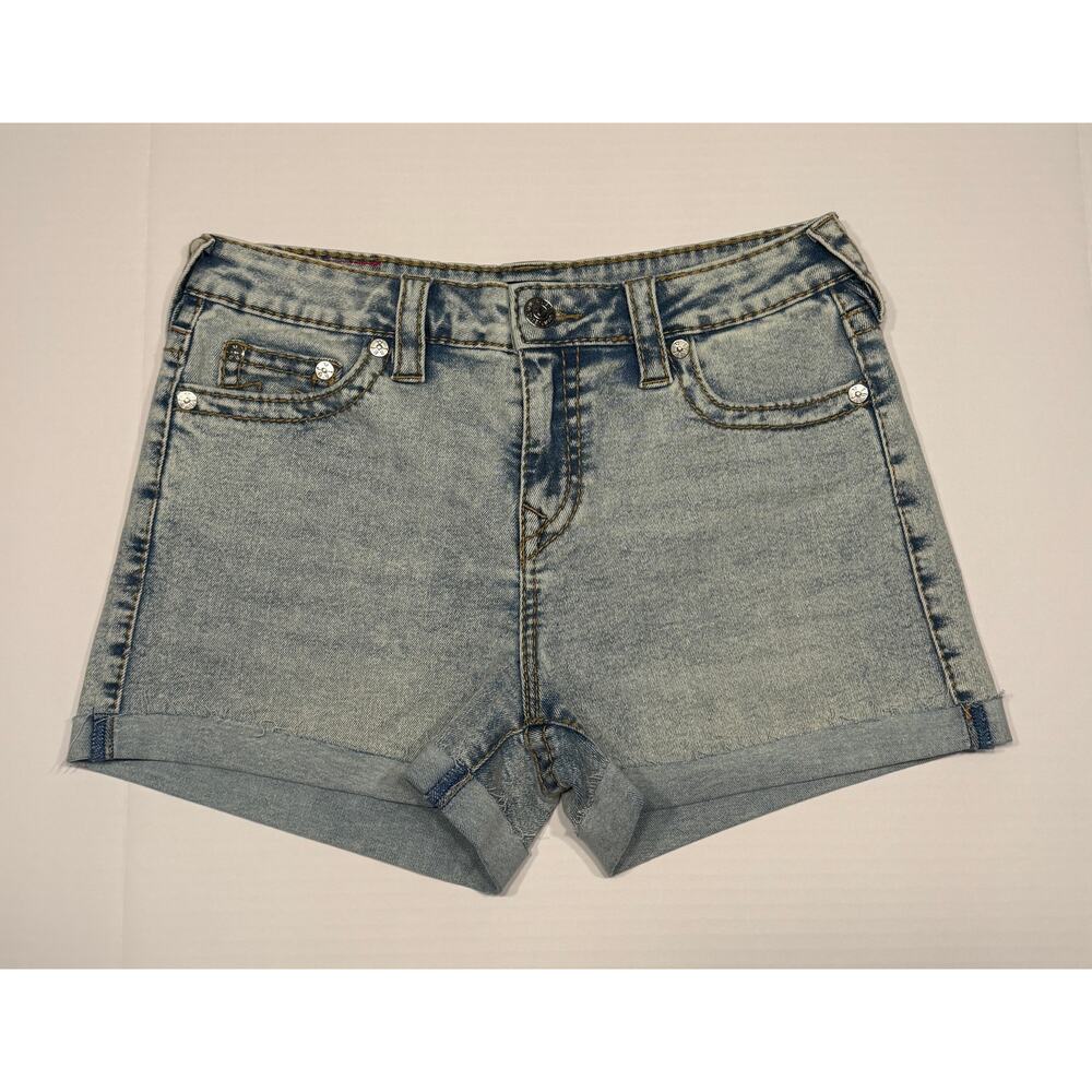 True Religion Jennie Mid-Rise Curvy Denim Shorts Light Wash Sz 29
